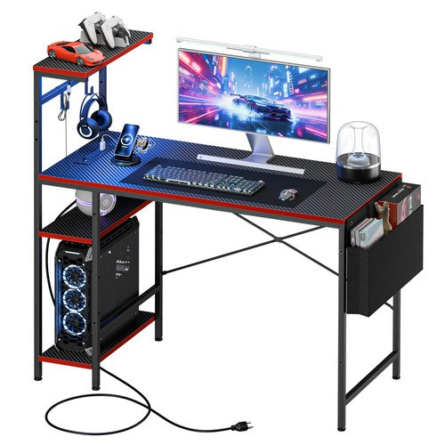 Segawe Gaming Desk with Power Outlet & LED Light 44 Inch Computer Office Desk with Hook