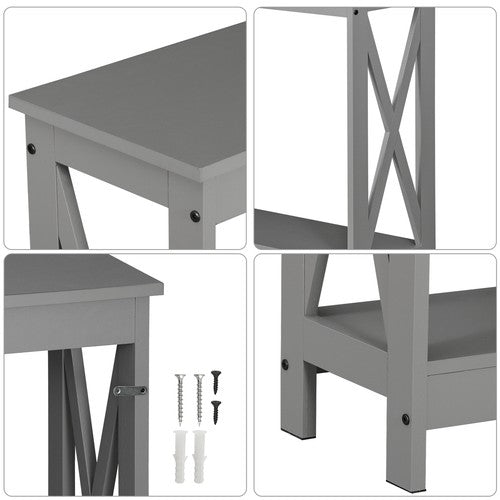 Segawe 2-Tier Narrow Console Table for Entryway Storage Shelf Modern Accent Sofa Grey