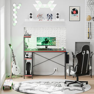 Segawe Gaming Desk with Power Outlet & LED Light 44 Inch Computer Office Desk with Hook