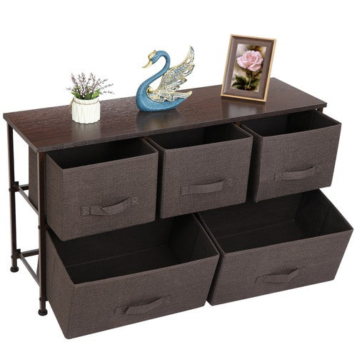 Segawe Chest 5-Fabric Drawer Sturdy Closets Bedroom Storage Cabinet Brown Dressers