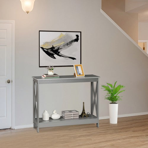 Segawe 2-Tier Narrow Console Table for Entryway Storage Shelf Modern Accent Sofa Grey