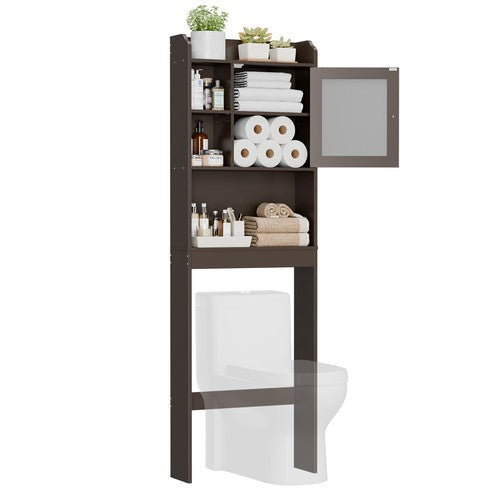 Segawe Wood Over The Toilet Bathroom Storage Cabinet Organizer w/Adjustable Shelf Brown