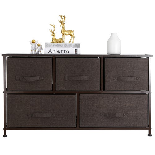 Segawe Chest 5-Fabric Drawer Sturdy Closets Bedroom Storage Cabinet Brown Dressers