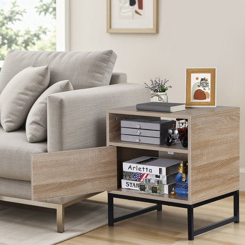 Segawe Rattan Nightstand Set of 2 End Table with Storage for Bedroom or Living Room Oak