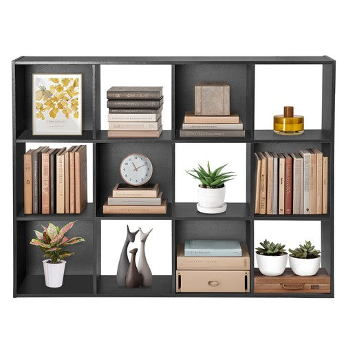 Segawe 12 Cube Storage Organizer Open Shelf Bookcase with Removable Back Panels Black