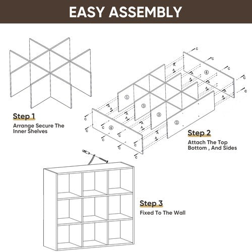 Segawe 9 Cube Storage Organizer Wooden Bookshelf Display W/5 Removable Back Panel Brown