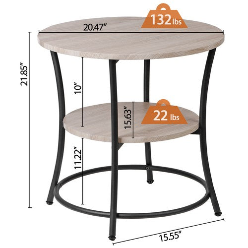 Segawe Round End Table w/ 2-Tier Storage Shelves Industrial Side Table for Living Room