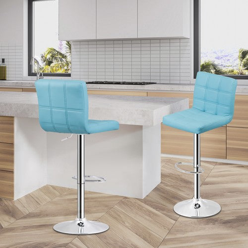 Segawe 2 PCS Bar Stools PU Leather Swivel Chairs with Footrest Adjustable Height Blue