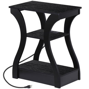 Segawe 3 Tier End Table with USB & Charging Station Black Storage Shelf for Living Room