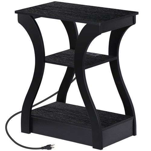 Segawe 3 Tier End Table with USB & Charging Station Black Storage Shelf for Living Room