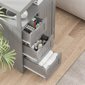 Segawe Bathroom Floor Cabinet Storage Organizer Cabinet with Drawers and Door Gray