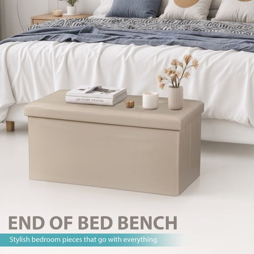 Segawe 30" Folding Storage Ottoman Footstools with Cover for Living Room Bedroom Beige