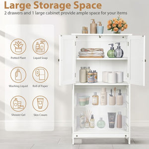 Segawe Bathroom Floor Storage Cabinet w/ 2 Drawers & 2 Doors Adjustable Shelf White