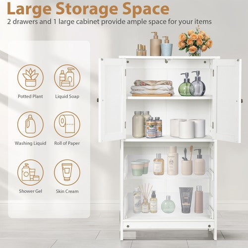 Segawe Bathroom Floor Storage Cabinet w/ 2 Drawers & 2 Doors Adjustable Shelf White