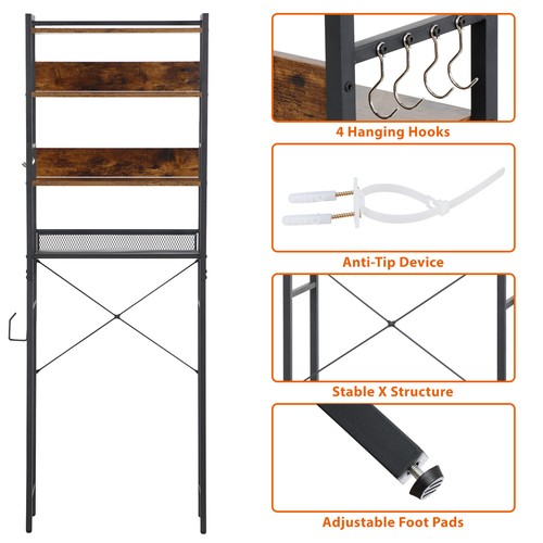 Segawe  4-Tier Over The Toilet Storage Versatile Bathroom Organizer Rack Brown