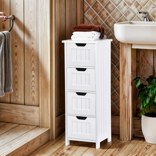 Segawe Bathroom Floor Cabinet with 4 Drawers Sturdy Storage Organizer Cabinet White