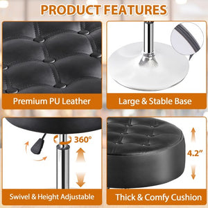 Segawe Adjustable Swivel Makeup Ottoman Stool Round Vanity Stool For Bedroom Black
