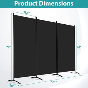 Segawe 3 Panel Room Divider 6 FT Tall Folding Privacy Screens Partition Separator Black