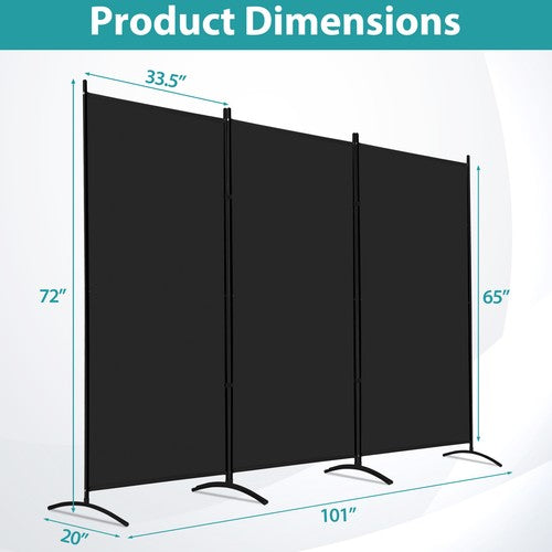 Segawe 3 Panel Room Divider 6 FT Tall Folding Privacy Screens Partition Separator Black