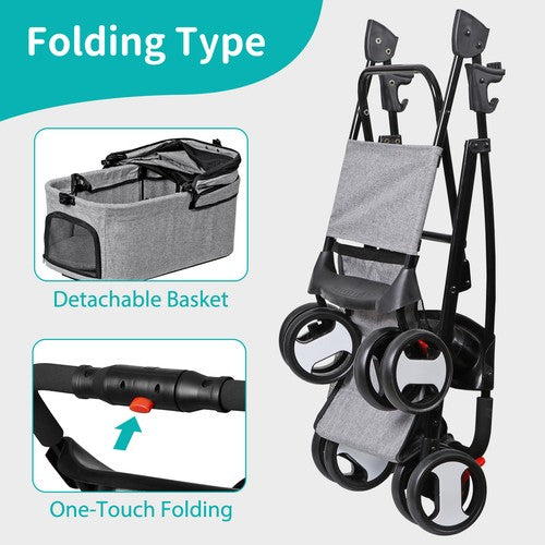 Segawe Pet Stroller 3-in-1 Foldable Cat Dog Strollers with Detachable Carrier Car Seat