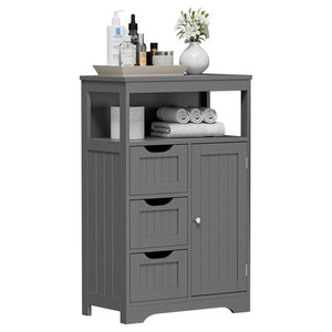 Segawe Bathroom Floor Cabinet Storage Organizer Cabinet with Drawers and Door Gray