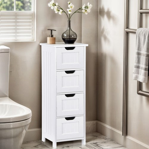 Segawe Bathroom Floor Cabinet with 4 Drawers Sturdy Storage Organizer Cabinet White