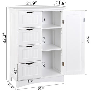 Segawe Wooden Floor Cabinet Side Storage Organizer Bathroom Furniture Home w/4 Drawers