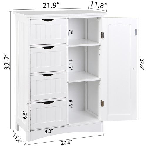 Segawe Wooden Floor Cabinet Side Storage Organizer Bathroom Furniture Home w/4 Drawers