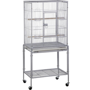 Segawe 53 Inch Flight Bird Cage Large Wrought Iron Parrot Cage with Rolling Stand White