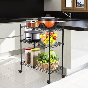 Segawe 3 Tier Unit Shelving Metal Wire Rack Organizer Adjustable Shelve with 4 Wheels