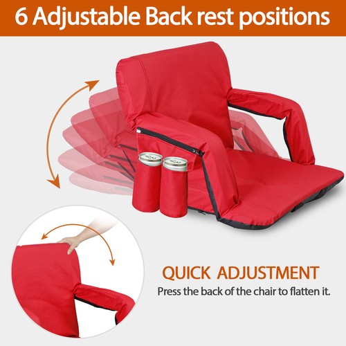 Segawe 2X Reclining Stadium Seat for Bleachers Padded Backrest Adjustable Armrests Red
