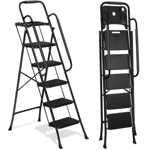 Segawe 5 Step Ladder w/ Handrails Folding Step Stool Anti-Slip Pedal w/Tool Tray Black