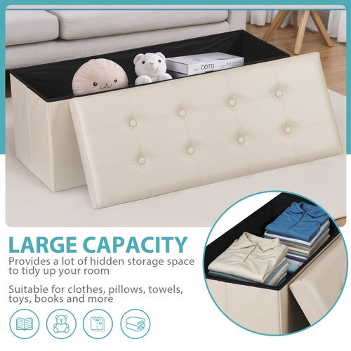 Segawe 43 Inches Folding Storage Ottoman Bench Storage Chest Footrest wi/ Divider Beige