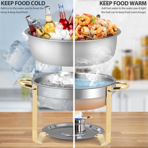Segawe 2Pack 5QT Stainless Steel Chafing Dish Buffet Set Round Chafers w/Glass Lid Gold