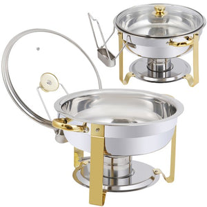Segawe 2Pack 5QT Stainless Steel Chafing Dish Buffet Set Round Chafers w/Glass Lid Gold