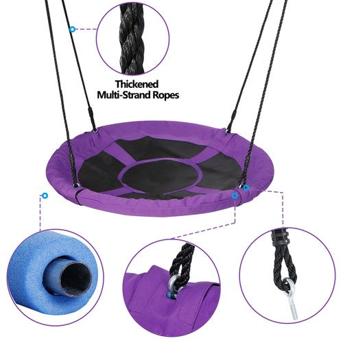Segawe 40" Waterproof Saucer Tree Swing Set Outdoor Round Swing for Children Purple