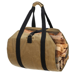 Segawe Firewood Log Carrier Bag Waxed Canvas Outdoor Log Tote Bags Camping with Strap