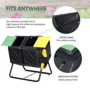 Segawe Compost Tumbler Bin 37Gal Outdoor Composter Fast Create Fertile 360¡ãDual Chamber