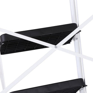 Segawe 4 Step Ladder Folding Steel Ladder with Non-Slip Wide Pedal and Tool Tray White
