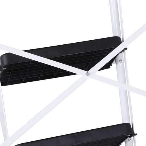 Segawe 4 Step Ladder Folding Steel Ladder with Non-Slip Wide Pedal and Tool Tray White