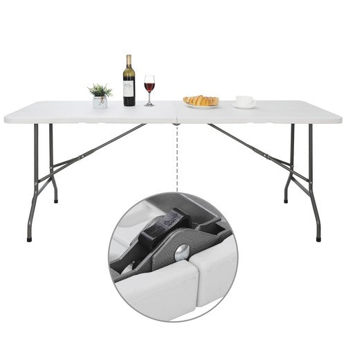 Segawe 6Ft Plastic Folding Table Portable Fold-in-Half Picnic Utility Table with Handle