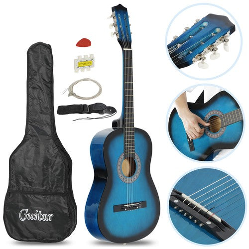 Segawe Beginners Acoustic Guitar w/Guitar Case, Strap, Tuner & Pick Steel Strings Blue
