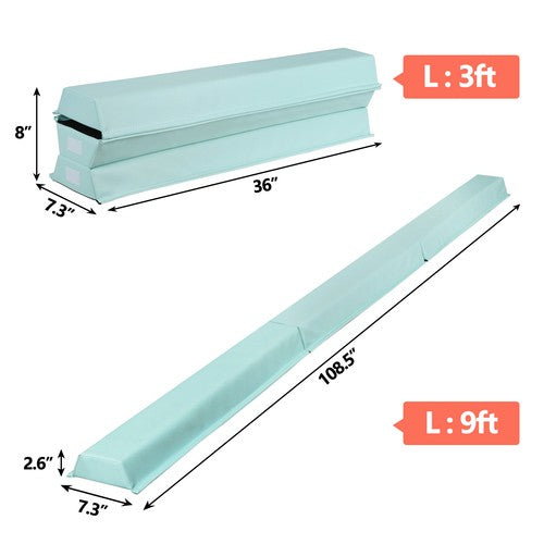 Segawe 9ft Teal Extra Firm Vinyl Balance Beam Folding Gymnastics Beam Tumbling Home