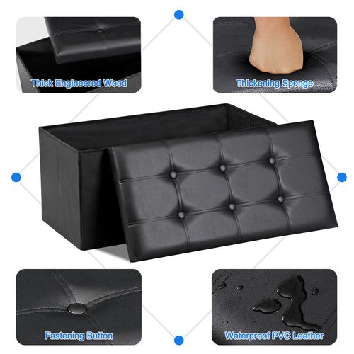 Segawe 30" Folding Storage Ottoman Bench Storage Chest Footrest with Padded Seat Black
