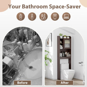 Segawe Wood Over The Toilet Bathroom Storage Cabinet Organizer w/Adjustable Shelf Brown