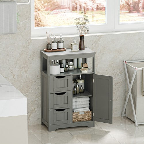Segawe Bathroom Floor Cabinet Storage Organizer Cabinet with Drawers and Door Gray