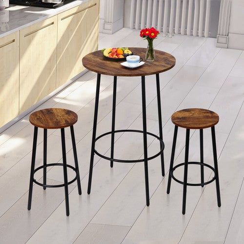Segawe 3 Piece Pub Dining Set Bar Table & Stools for 2 Kitchen Counter Height Wood Top