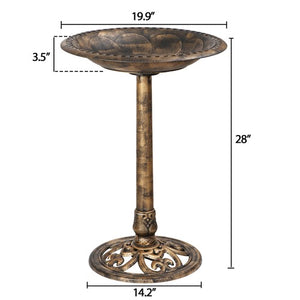 Segawe 28" Height Pedestal Bird Bath Outdoor Garden Decor Vintage Yard Birdbath Bronze