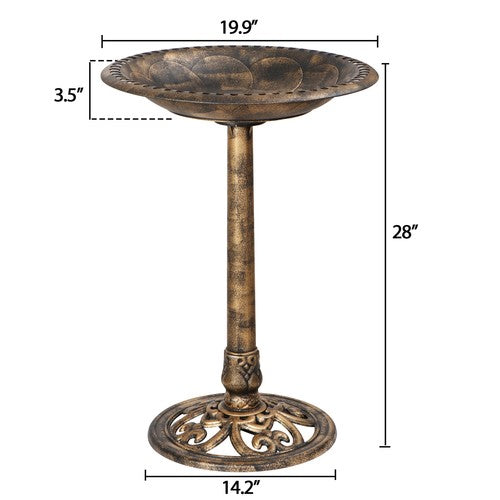 Segawe 28" Height Pedestal Bird Bath Outdoor Garden Decor Vintage Yard Birdbath Bronze