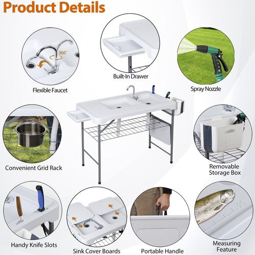 Segawe Fish Cleaning Table with Sink 42.6" Width Portable Folding Camping Table Patio